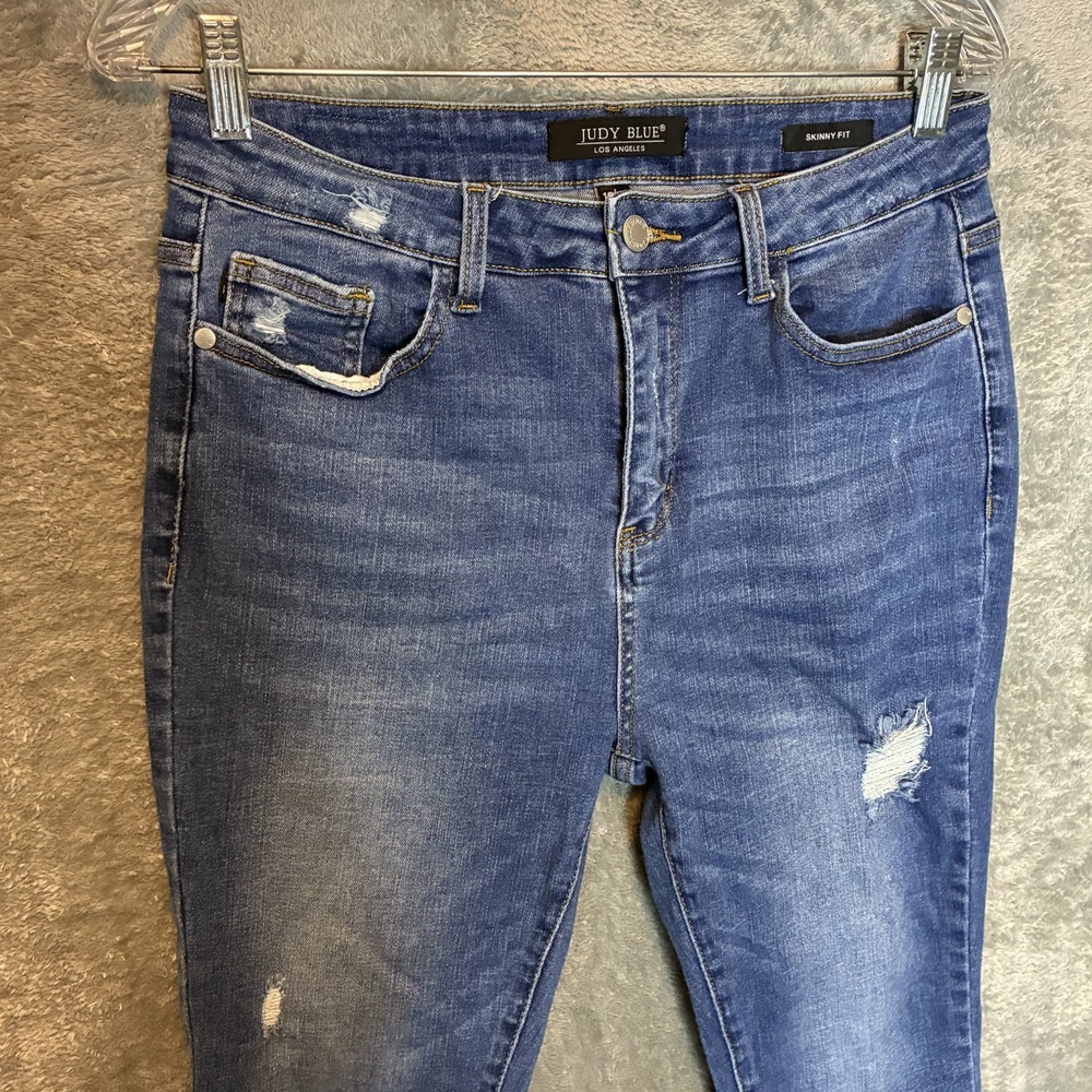 Judy Blue Womens Skinny Fit Jeans 13/31 High Rise Distressed Ankle Raw Hem Blue